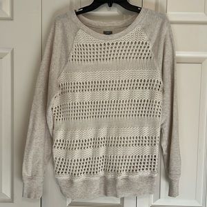 Aerie XL Oatmeal Open Knit Front Sweatshirt